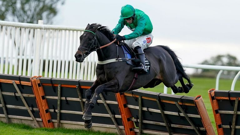 WINCANTON, ENGLAND - NOVEMBER 06: Daryl Jacob riding Sceau Royal clear the last to win The Unibet Elite Hurdle at Wincanton Racecourse on November 06, 2021 in Wincanton, England. (Photo by Alan Crowhurst/Getty Images)
