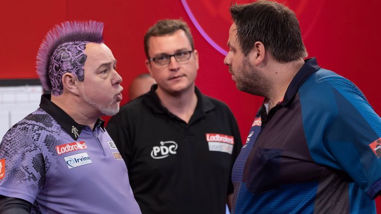 Adrian Lewis and Peter Wright at the Players Championship