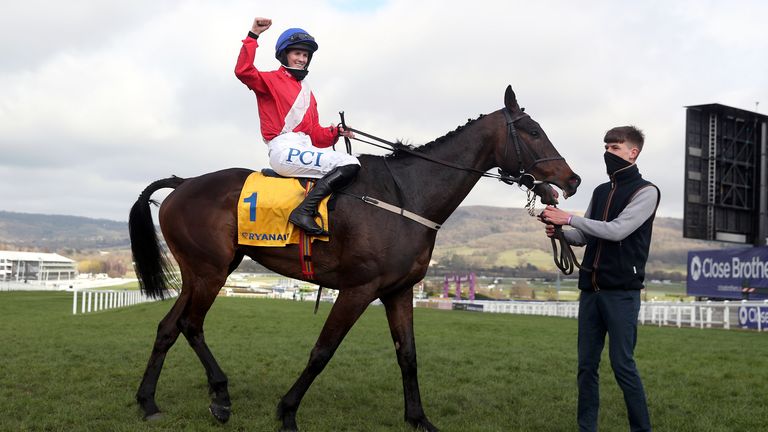 Allaho and Rachael Blackmore after cruising to Ryanair Chase victory at the Cheltenham Festival