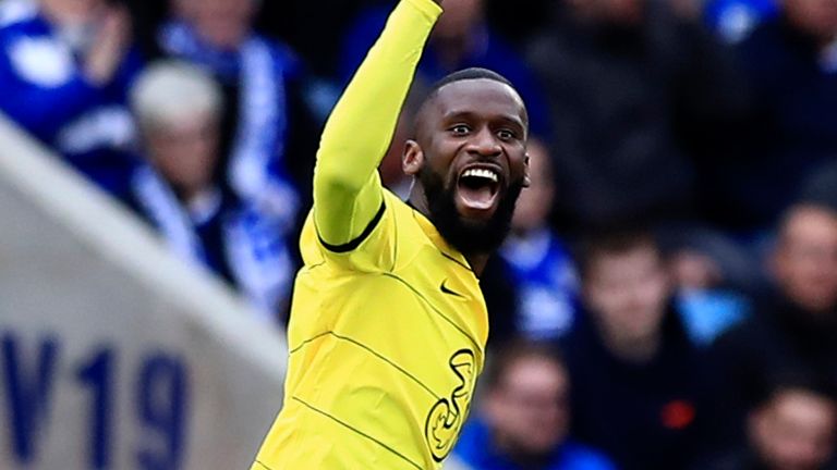 Antonio Rudiger celebrates after putting Chelsea in front