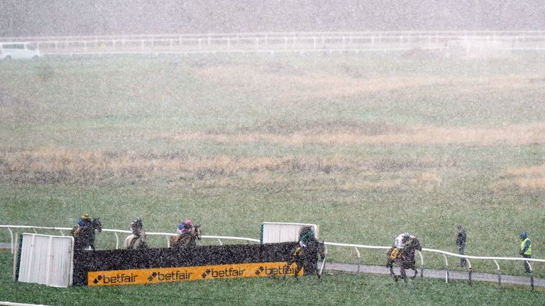 Good Boy Bobby (green, in second) gives chase to Aye Right at Newcastle