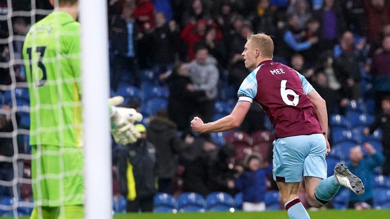 Burnley's Ben Mee celebrates scoring