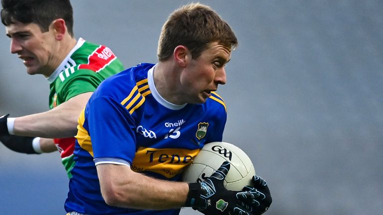 6 December 2020; Brian Fox of Tipperary in action against Conor Loftus of Mayo during the GAA Football All-Ireland Senior Championship Semi-Final match between Mayo and Tipperary at Croke Park in Dublin. Photo by Brendan Moran/Sportsfile