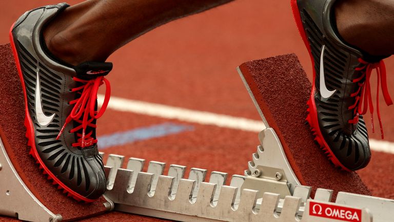General view of some running shoes during the Aviva British Grand Prix in Gateshead
