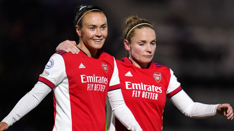 Arsenal's Caitlin Foord (left) celebrates with Kim Little after scoring their side's first goal of the game