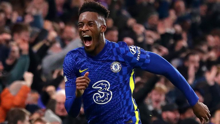 Chelsea's Callum Hudson-Odoi celebrates after scoring against Juventus