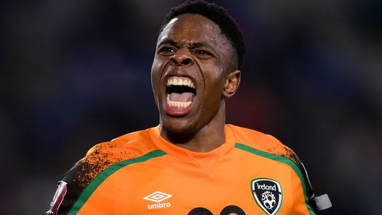 Luxembourg , Luxembourg - 14 November 2021; Chiedozie Ogbene of Republic of Ireland celebrates after scoring his side&#39;s second goal during the FIFA World Cup 2022 qualifying group A match between Luxembourg and Republic of Ireland at Stade de Luxembourg in Luxembourg. (Photo By Stephen McCarthy/Sportsfile via Getty Images)