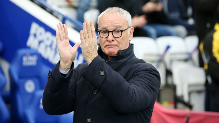 Claudio Ranieri applauds the Leicester fans