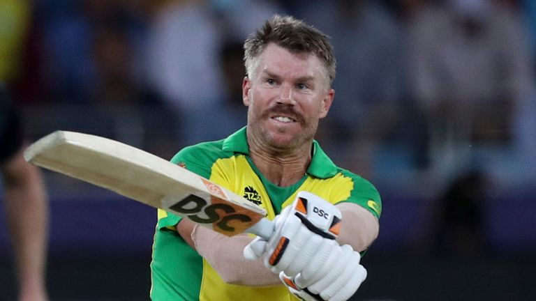 Australia's David Warner hit 53 from 38 balls as his side beat New Zealand to win the 2021 T20 World Cup (Associated Press)