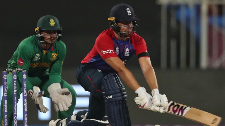 England's Dawid Malan batting against South Africa at the T20 World Cup (Associated Press)