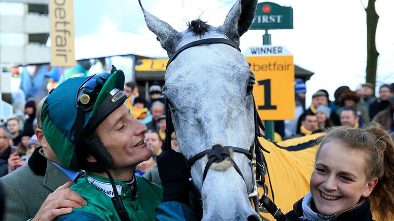 Daryl Jacob and Bristol De Mai after winning the Betfair Chase at Haydock