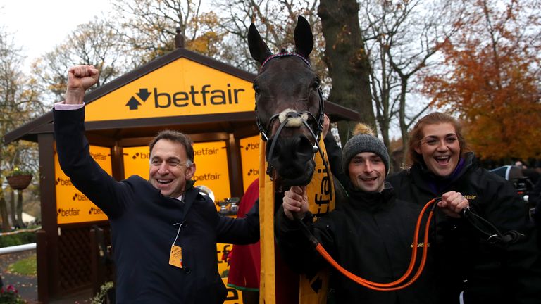 De Bromhead celebrates after A Plus Tard&#39;s victory in the Betfair Chase at Haydock