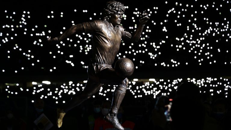 Napoli unveiled a statue of Diego Maradona on the year anniversary of his death