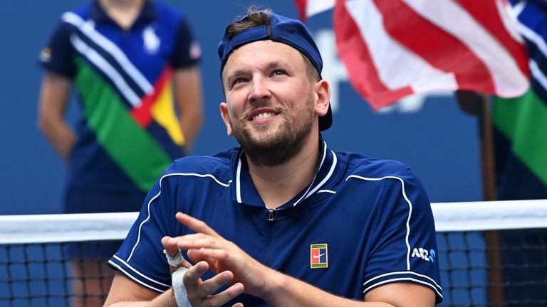 US Open Wheelchair Quad Singles champion Dylan Alcott reacts at the 2021 US Open, Sunday, Sep. 12, 2021 in Flushing, NY. (Andrew Ong/USTA via AP)