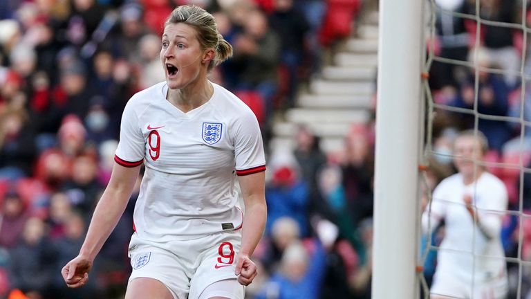 Ellen White celebrates her goal against Austria