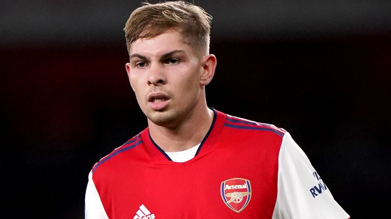 Arsenal&#39;s Emile Smith Rowe during the Premier League match at the Emirates Stadium, London. Picture date: Monday October 18, 2021.