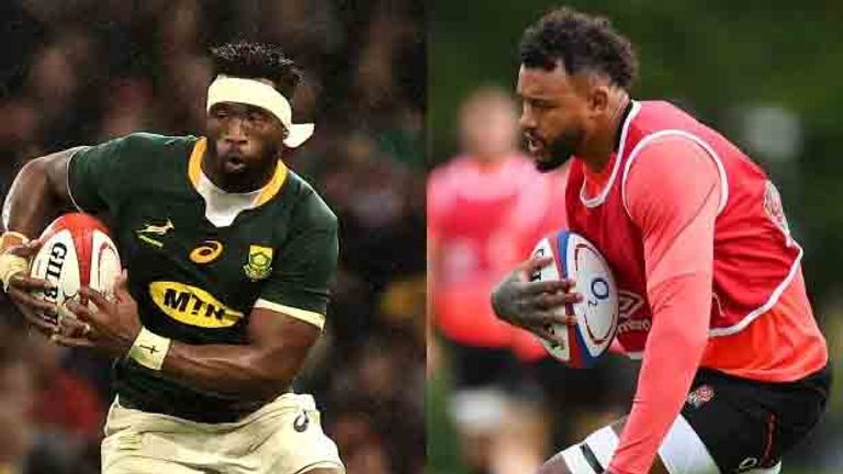 Courtney Lawes (R) and Siya Kolisi will be looking to lead their respective sides to glory on Saturday