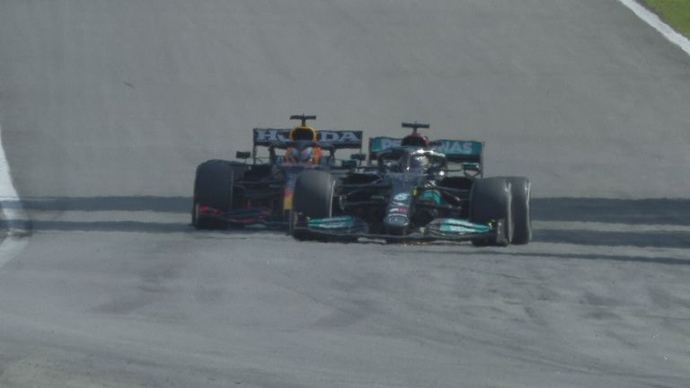 Hamilton passes Verstappen for the lead