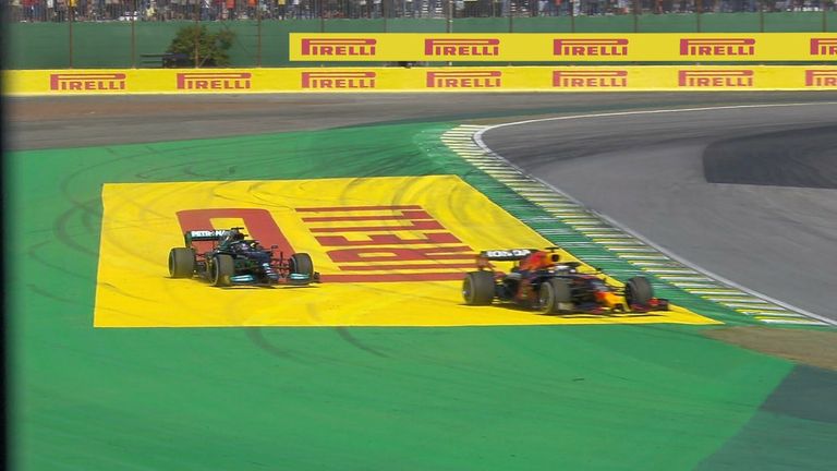 Verstappen and Hamilton went wheel-to-wheel and both run wide, Did Max push Lewis too wide into Turn 4 there?