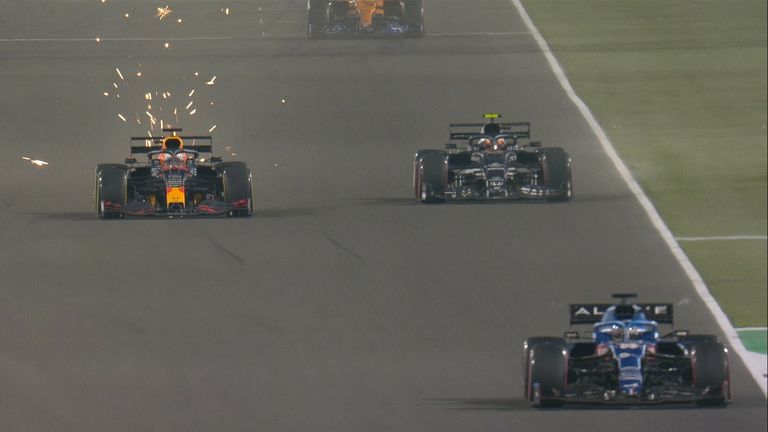 Red Bull's Max Verstappen overtakes Pierre Gasly in for  third and then Fernando Alonso for second    during the Qatar GP.