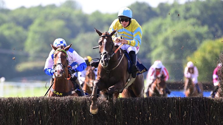 Funky Dady and Shane Mulcahy jump the last to win the Tipperary Town Plate Handicap Steeplechase in July