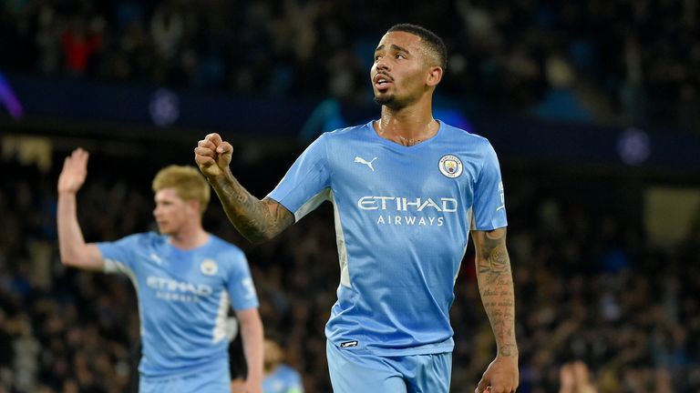 Gabriel Jesus celebrates after scoring City's fourth goal