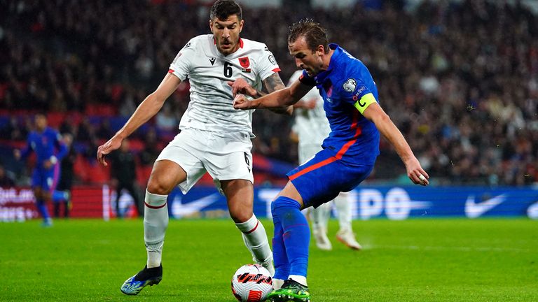 Harry Kane scores England&#39;s fourth goal against Albania at Wembley