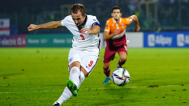 Harry Kane makes it five for England from the spot against San Marino