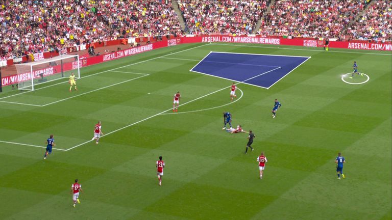 James attacks the space in the box in the build-up to his goal against Arsenal