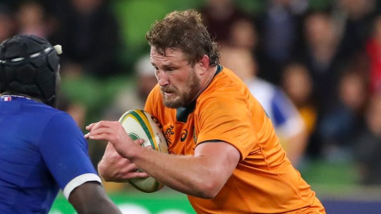 Australia's James Slipper runs at France's France's Ibrahim Diallo, left, during the second rugby test between France and Australia in Melbourne, Australia, Tuesday, July 13, 2021. (AP Photo/Asanka Brendon Ratnayake)