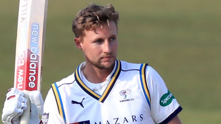 Yorkshire&#39;s Joe Root celebrates reaching his century during day four of Specsavers County Championship Division One match at Trent Bridge, Nottingham in April 2019.