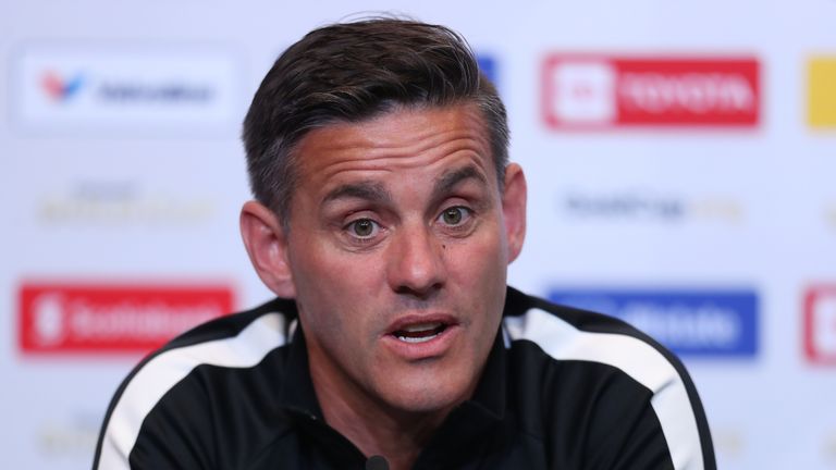 CHARLOTTE, NC - JUNE 22: Head coach of Canada John Herdman speak during the press conference of Canada at Bank of America Stadium on June 22, 2019 in Charlotte, North Carolina. (Photo by Omar Vega/Getty Images)