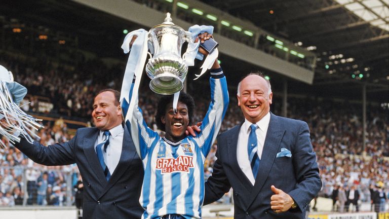 Getty - John Sillett (right) pictured at Wembley after helping Coventry win the 1987 FA Cup