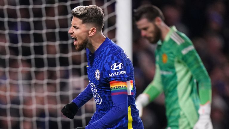 Chelsea's Jorginho celebrates scoring their equaliser