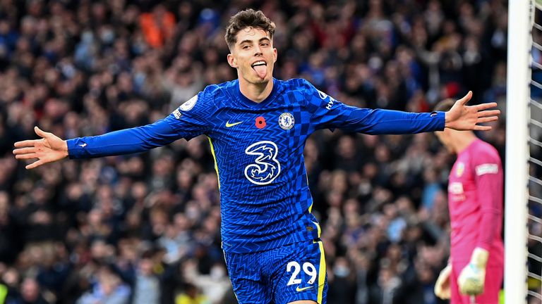 Kai Havertz celebrates after putting Chelsea ahead