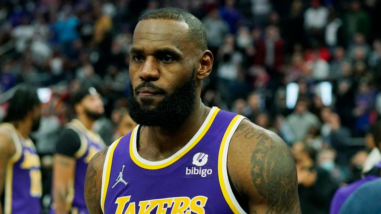 Los Angeles Lakers forward LeBron James is ejected after fouling Detroit Pistons center Isaiah Stewart