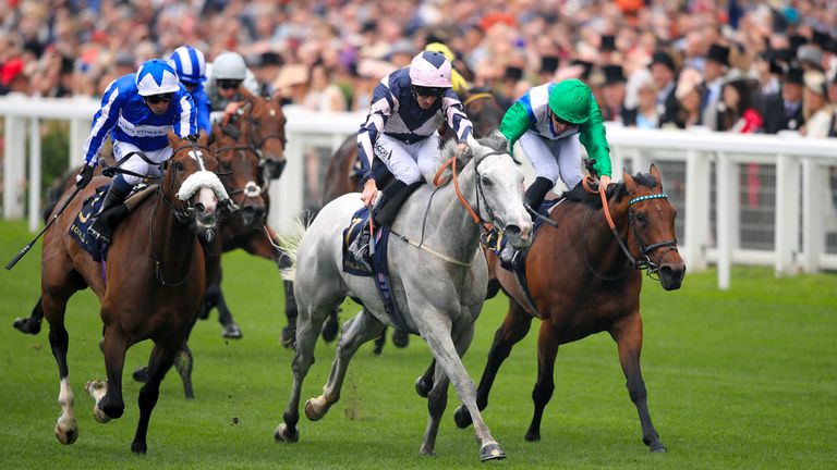 Lord Glitters on his way to winning the 2019 Queen Anne Stakes at Royal Ascot