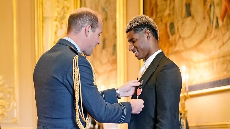 Marcus Rashford received his MBE from the Duke of Cambridge