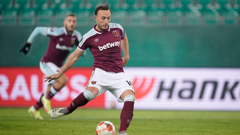 Mark Noble converted from the penalty spot to double West Ham's lead in Vienna