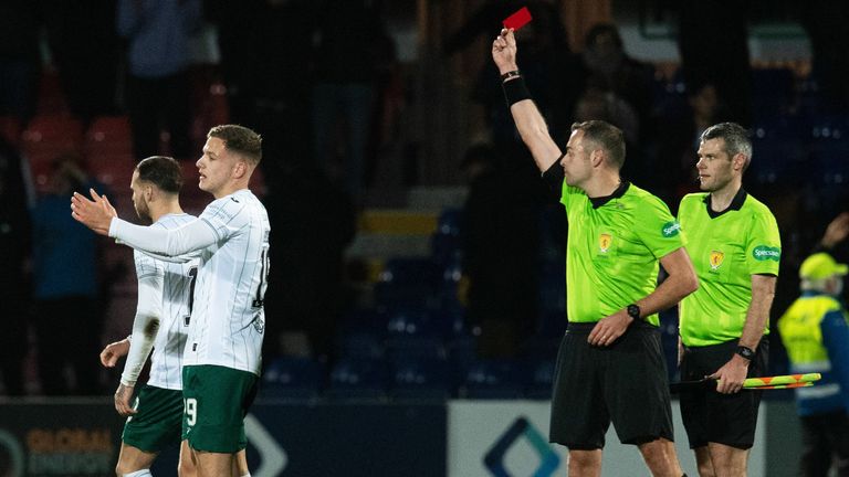Hibs' Martin Boyle was sent off after full-time for dissent