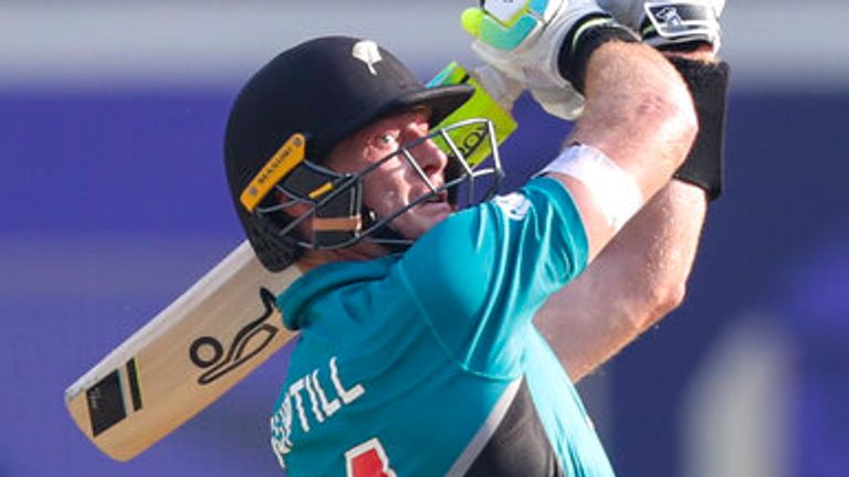 New Zealand's Martin Guptill bats during the Cricket Twenty20 World Cup match between New Zealand and Scotland in Dubai, UAE, Wednesday, Nov. 3, 2021.