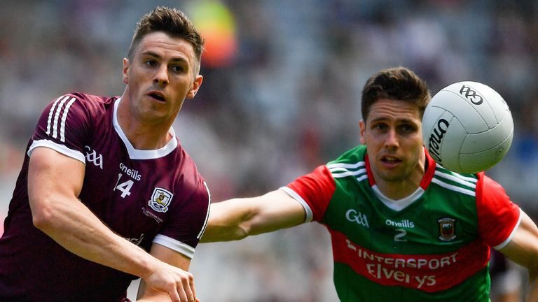 25 July 2021; Shane Walsh of Galway in action against Lee Keegan of Mayo during the Connacht GAA Senior Football Championship Final match between Galway and Mayo at Croke Park in Dublin. Photo by Ray McManus/Sportsfile