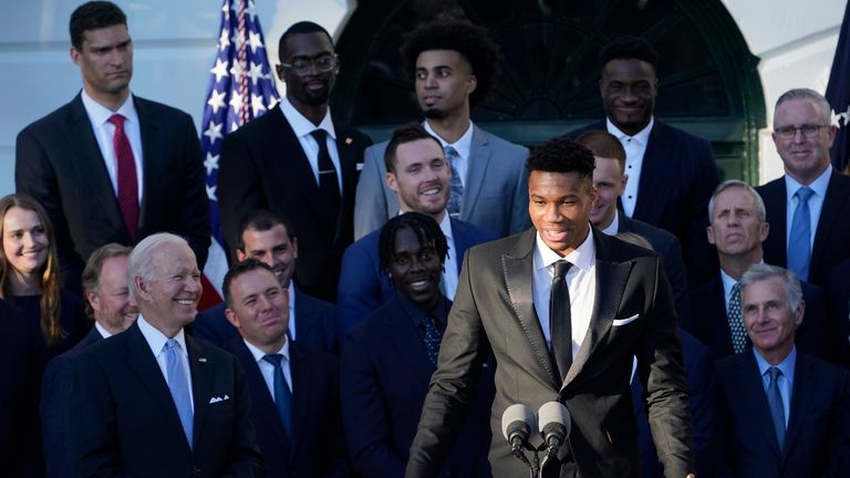 Milwaukee Bucks went to the White House to meet US President Joe Biden, following their title win last year