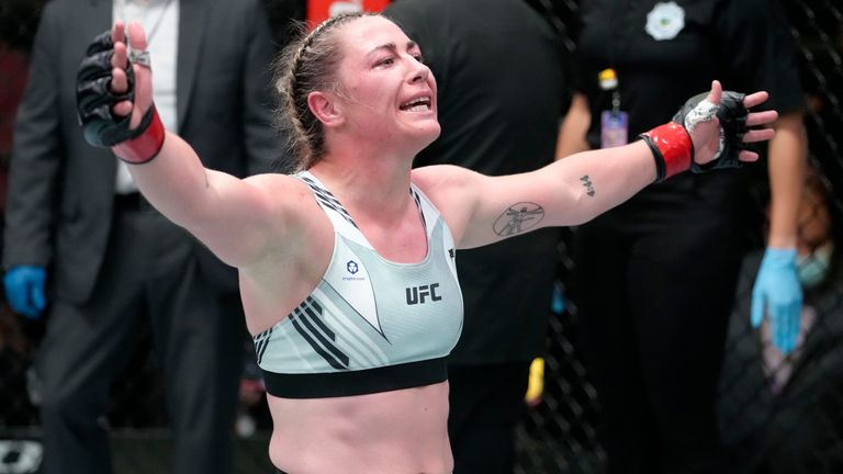 LAS VEGAS, NEVADA - SEPTEMBER 04: Molly McCann of England reacts after the conclusion of her flyweight fight against Ji Yeon Kim of South Korea during the UFC Fight Night event at UFC APEX on September 04, 2021 in Las Vegas, Nevada. (Photo by Jeff Bottari/Zuffa LLC)