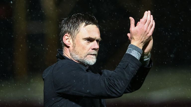MOTHERWELL, SCOTLAND - NOVEMBER 30: Motherwell Manager Graham Alexander at Full Time during a cinch Premiership match between Motherwell and Dundee United at Fir Park, on November 30, 2021, in Motherwell, Scotland.  (Photo by Alan Harvey / SNS Group)