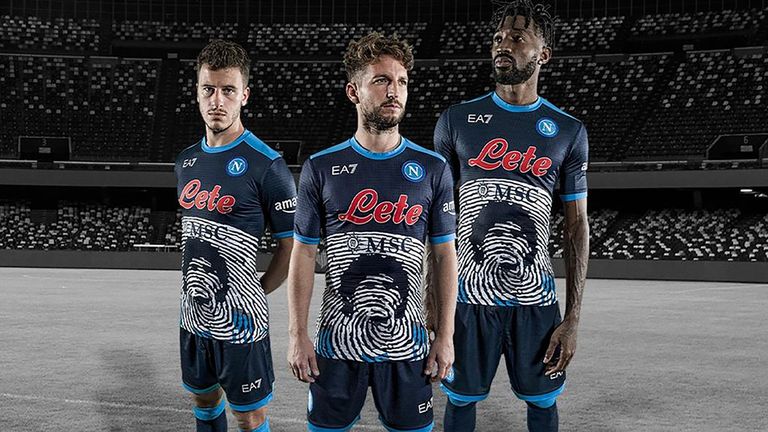 The celebratory shirt, named Maradona Game, will be worn in the games against Verona, Inter and Lazio (pic: sscnapoli.it)