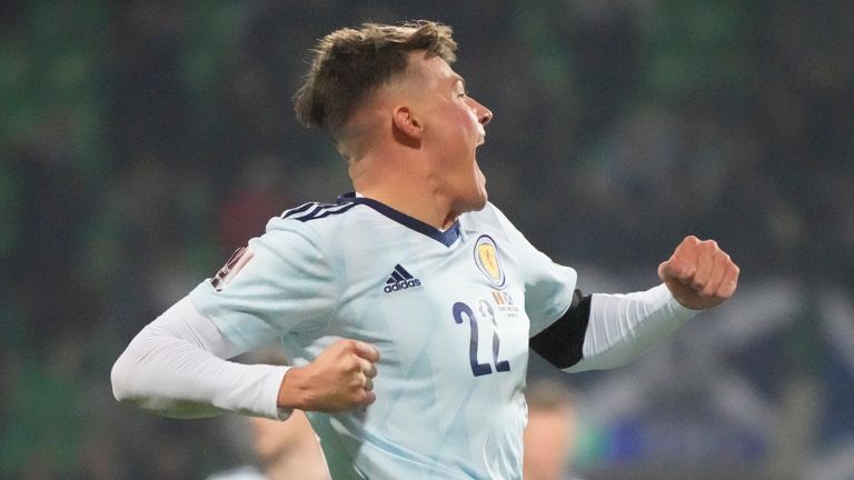 Scotland's Nathan Patterson celebrates after scoring against Moldova