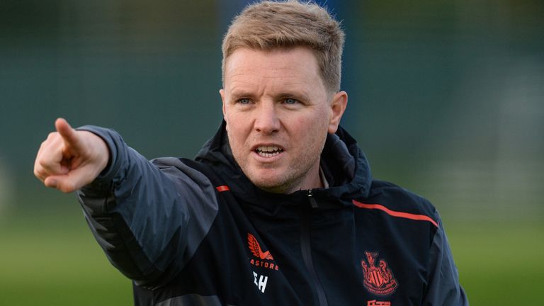 Newcastle United Head Coach Eddie Howe takes his first training session at the Newcastle United Training Centre on November 09, 2021 in Newcastle upon Tyne, England. 
