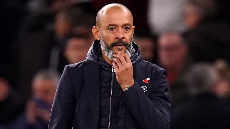 Nuno Espirito Santo during the 3-0 defeat to Manchester United