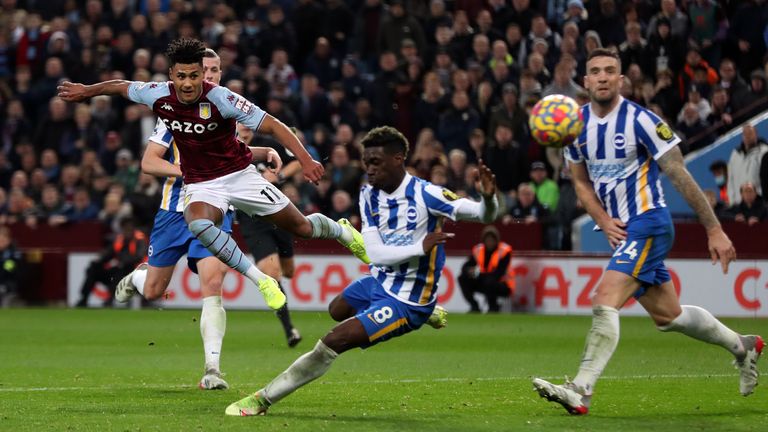 Aston Villa's Ollie Watkins scores their first goal of the game